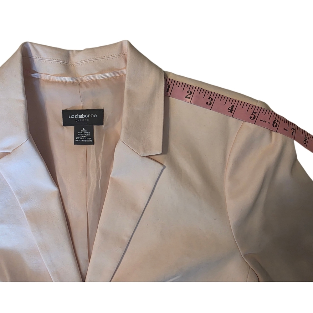 VTG Liz Claiborne Career Blazer Sz L Soft Pink Pastel Cotton 1-Button Lined EUC - Picture 10 of 10